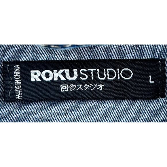 ROKU STUDIO Graffiti Patch Denim Jacket  Basquiat Distressed Streetwear Sz LARGE - Picture 4 of 10